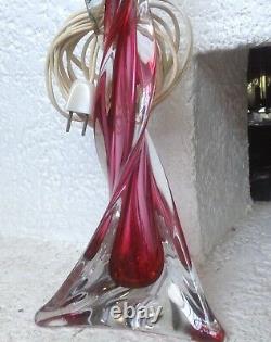 Murano Sommerso Art Glass Mid Century Lamp Base Deep Red Handblown Twist Style