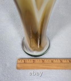 Murano Sommerso Art Glass Vase 11.5 Hand Blown Green Amber Fluted Petal Rim