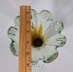 Murano Sommerso Art Glass Vase 11.5 Hand Blown Green Amber Fluted Petal Rim