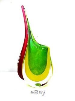 Murano Sommerso Art Glass Vase Mid Century Modern Hand Blown 5.7 pounds 12 tall