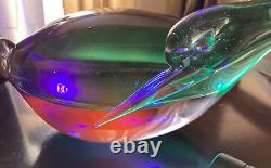 Murano Sommerso Bird Green Lavender Orange Neodymium Art Glass