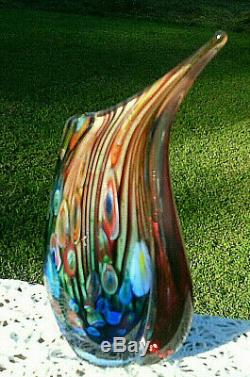 Murano Sommerso Hand Blown Burgundy/Blue Art Glass Vase 11H