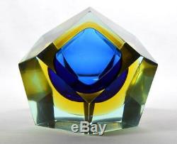 Murano Sommerso Neodymium Glass Geometric Bowl/Ashtray c1970s
