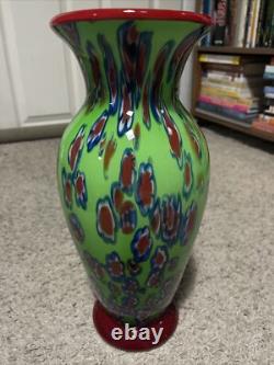 Murano Studio Hand Blown Art Glass 14H Vase Millefiori Absolutely Stunning