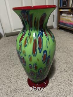 Murano Studio Hand Blown Art Glass 14H Vase Millefiori Absolutely Stunning