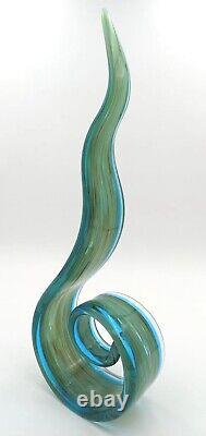 Murano Style Art Glass 16 Huge Sculpture Hand Blown Aqua Blue Gold Ribbon Swirl