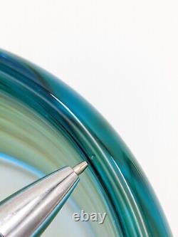 Murano Style Art Glass 16 Huge Sculpture Hand Blown Aqua Blue Gold Ribbon Swirl