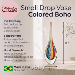 Murano Style Art Glass Drop Vase Hand Blown Colored Boho Effect Home Decor