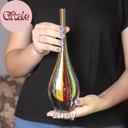 Murano Style Art Glass Drop Vase Hand Blown Colored Boho Effect Home Decor