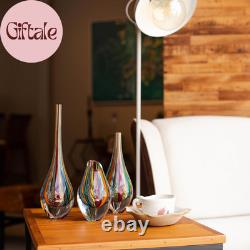 Murano Style Art Glass Drop Vase Hand Blown Colored Boho Effect Home Decor