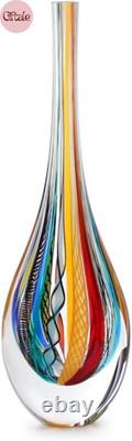 Murano Style Art Glass Drop Vase Hand Blown Colored Boho Effect Home Decor