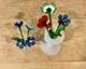 Murano Style Art Glass Hand Blown Flowers & Grass Leaves With Vases