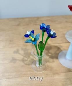 Murano Style Art Glass Hand Blown Flowers & Grass Leaves With Vases