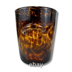 Murano Style Art Glass Ice Bucket Tortoiseshell Amber Hand Blown Wine Cooler