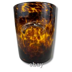 Murano Style Art Glass Ice Bucket Tortoiseshell Amber Hand Blown Wine Cooler
