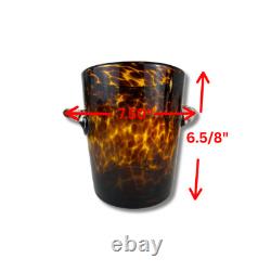 Murano Style Art Glass Ice Bucket Tortoiseshell Amber Hand Blown Wine Cooler
