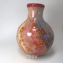 Murano Style Art Glass Millefiori Vase Hand Blown Finished Bottom Cased 10 Cane