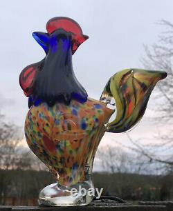 Murano Style Art Glass Rooster Chicken Figurine 7 Tall Colorful