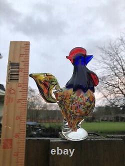 Murano Style Art Glass Rooster Chicken Figurine 7 Tall Colorful