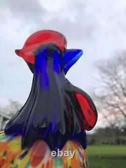 Murano Style Art Glass Rooster Chicken Figurine 7 Tall Colorful