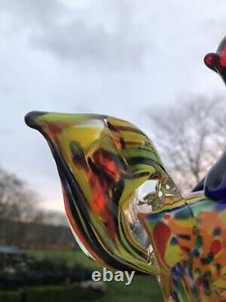 Murano Style Art Glass Rooster Chicken Figurine 7 Tall Colorful