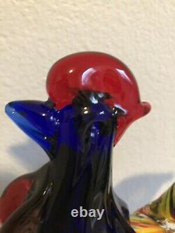 Murano Style Art Glass Rooster Chicken Figurine 7 Tall Colorful