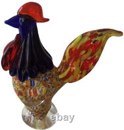 Murano Style Art Glass Rooster Multicolor Hand Blown Italian Figurine 7