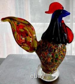 Murano Style Art Glass Rooster Multicolor Hand Blown Italian Figurine 7
