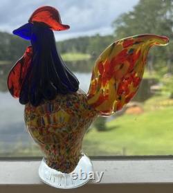 Murano Style Art Glass Rooster Multicolor Hand Blown Italian Figurine 7