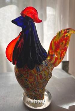 Murano Style Art Glass Rooster Multicolor Hand Blown Italian Figurine 7