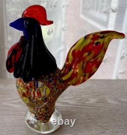Murano Style Art Glass Rooster Multicolor Hand Blown Italian Figurine 7