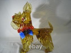 Murano Style Art Glass scottish Dog Figurine Amber Bow Hand Blown Sculpture