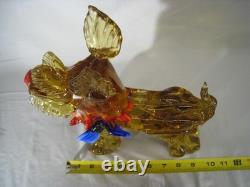 Murano Style Art Glass scottish Dog Figurine Amber Bow Hand Blown Sculpture