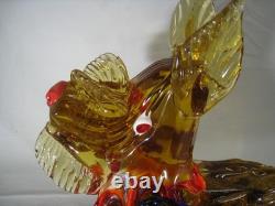 Murano Style Art Glass scottish Dog Figurine Amber Bow Hand Blown Sculpture