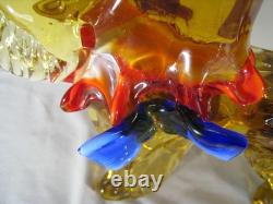 Murano Style Art Glass scottish Dog Figurine Amber Bow Hand Blown Sculpture
