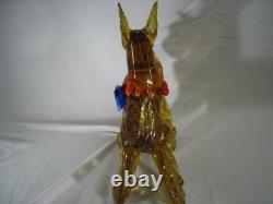 Murano Style Art Glass scottish Dog Figurine Amber Bow Hand Blown Sculpture