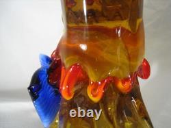 Murano Style Art Glass scottish Dog Figurine Amber Bow Hand Blown Sculpture