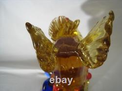 Murano Style Art Glass scottish Dog Figurine Amber Bow Hand Blown Sculpture