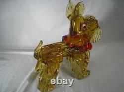 Murano Style Art Glass scottish Dog Figurine Amber Bow Hand Blown Sculpture