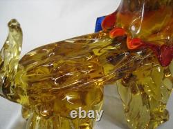Murano Style Art Glass scottish Dog Figurine Amber Bow Hand Blown Sculpture