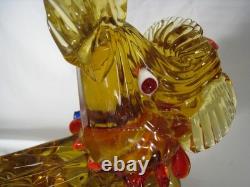 Murano Style Art Glass scottish Dog Figurine Amber Bow Hand Blown Sculpture