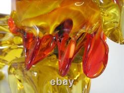 Murano Style Art Glass scottish Dog Figurine Amber Bow Hand Blown Sculpture