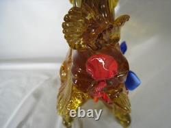 Murano Style Art Glass scottish Dog Figurine Amber Bow Hand Blown Sculpture