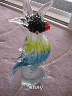 Murano Style Blown Art Glass Bird Figurine, 12 1/4 Tall X 6 Widest