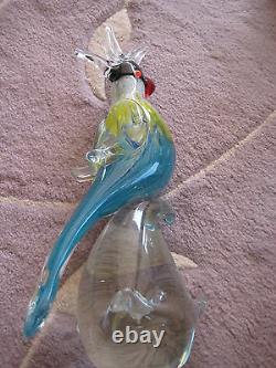 Murano Style Blown Art Glass Bird Figurine, 12 1/4 Tall X 6 Widest