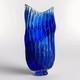 Murano Style Cobalt Blue Ribbon Art Glass Vase- Freeform Hand-Blown Minor flaw