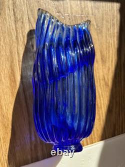Murano Style Cobalt Blue Ribbon Art Glass Vase- Freeform Hand-Blown Minor flaw