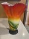 Murano Style Fazzoletto Handkerchief Art Glass Vase Hand Blown Orange Green