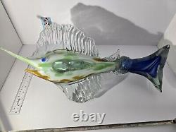 Murano Style Glass Marlin Swordfish Sail Fish Figurine Hand Blown 23 Inches Tall