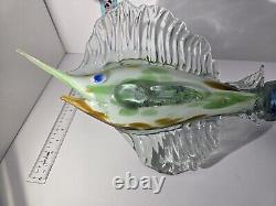 Murano Style Glass Marlin Swordfish Sail Fish Figurine Hand Blown 23 Inches Tall